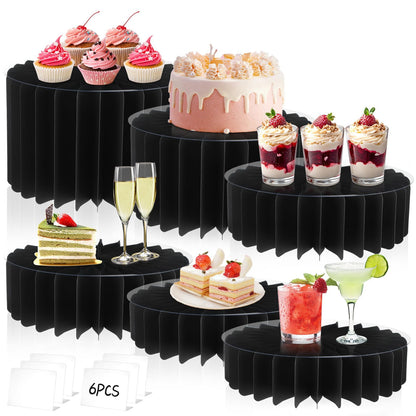 Youjoitim 6Pcs Buffet Risers, Food Risers for Table, Foldable Cake Display Stands, Tall Cardboard Cupcakes Stand for Show Catering Desserts Jewelry Wedding Birthday Party Decoration (Black)
