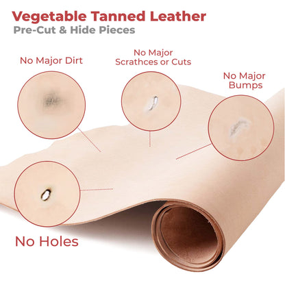 ELW Tooling Leather Vegetable Tanned 6-7 oz. (2.4-2.8mm) Heavy Thickness Weight Size: 12"x24" | Pre-Cut Leather Sheets 6" to 48" Cowhide Sheets Shoulder & Sides in Full Grain Leather for Stamping