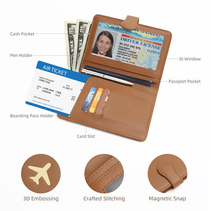ZOPPEN Rfid Passport Holder for Travel, Passport Cover Wallet Case Travel Essentials Document Organizer, Card Holder Travel Wallet Womens Men, Brown