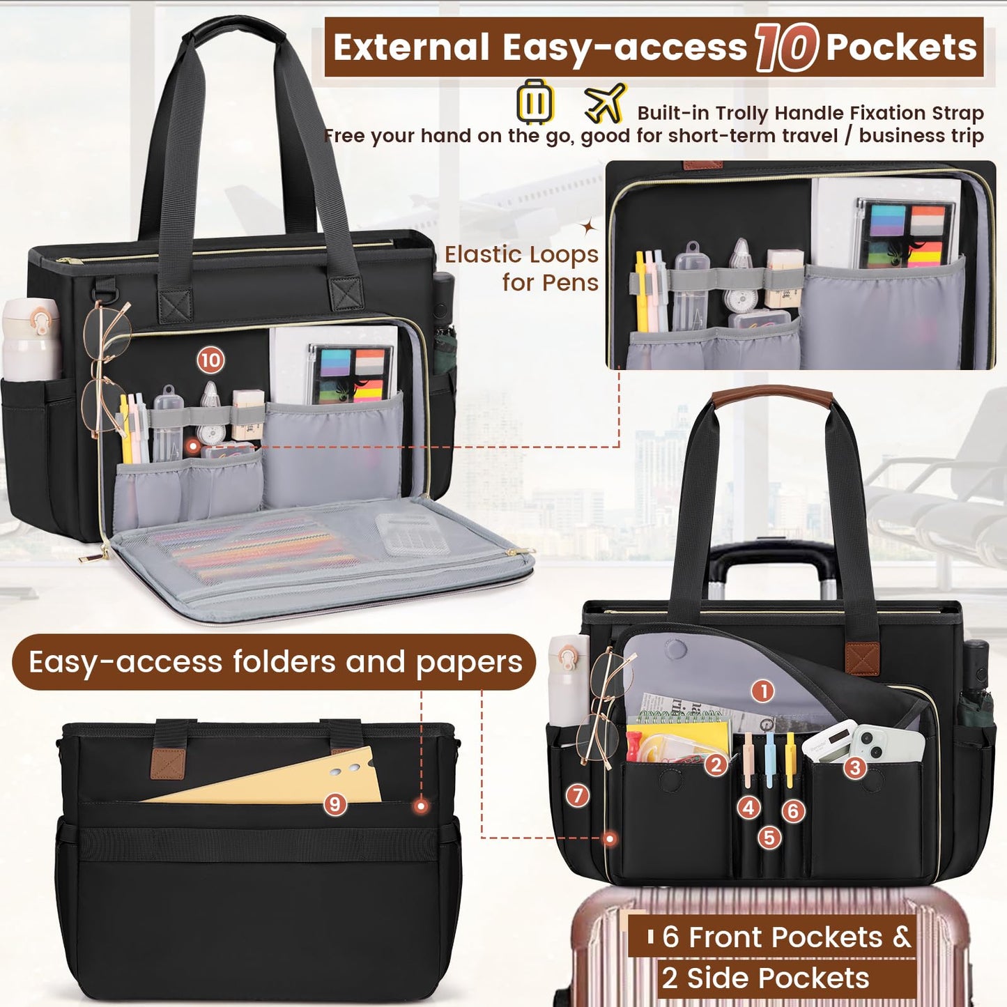 RAINSMORE Teacher Tote Bag 15.6 inch Laptop Bag for Women Work Bags Nurse Bag Lightweight Laptop Tote Computer Messenger Shoulder Bags with Insulated Pocket, Professional Laptop Briefcase