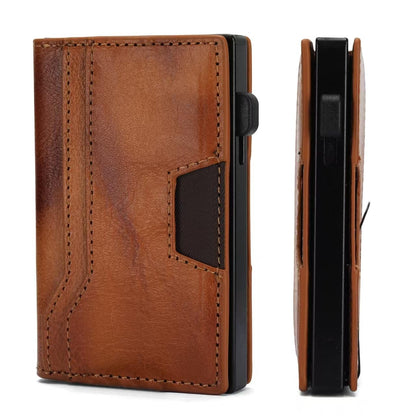 RFID Blocking Wallet for Men, Aluminum Pop Up Credit Card Holder with Money Clip,Holds 10+ Cards Slim Leather Minimalist Front Pocket Wallet, Gifts for Men