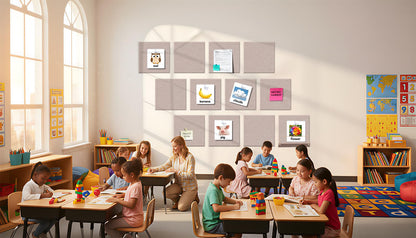 12 Pack Bulletin Boards 48" x 36" Alternative Cork Board for Office,Built-in Storage Device，Large Cork Boards for Walls ， Felt Wall Tiles, Contains Removable Security Stickers and PushPins (F-Beige)