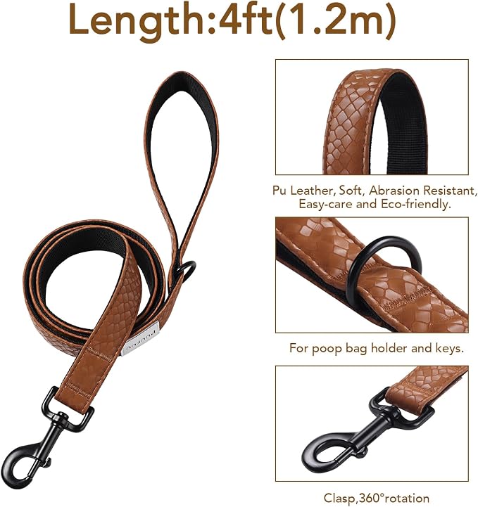 Soft Leather 4ft Dog Collar and Leash Set,Stylish 4ft PU Leather Dog Training Leash, Adjustable Durable Pet Collars with Quick Release Buckle for Large Dogs,Medium Dogs,Terracotta (terracotta, 4 feet)