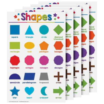 Shapes Educational Charts for Preschool to Gradeschool – Bright and Colorful Visual / Learning Aid Poster Wall Art for Classroom or Home | Printed on Glossy Durable Cardstock | 11" x 17" | 5 per Pack