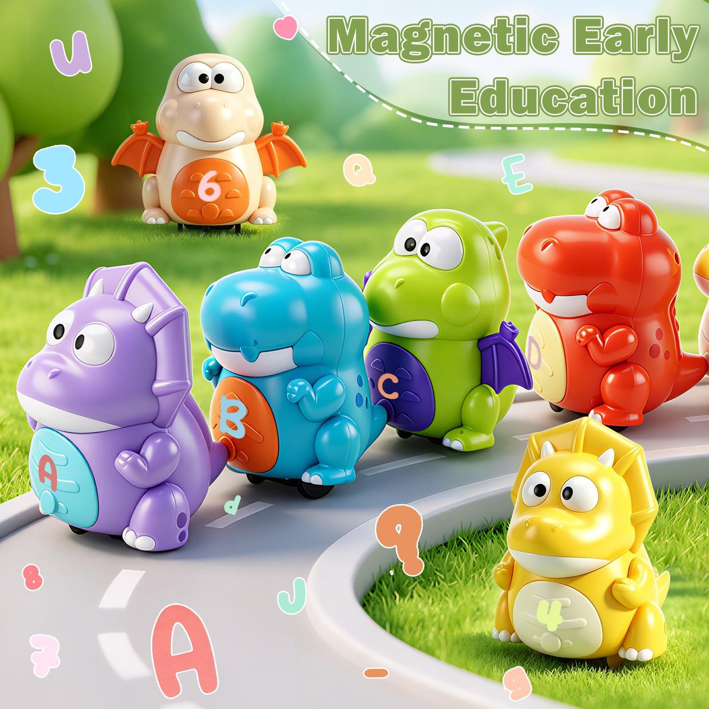 Covriina Dinosaur Magnetic Number Train Set for Toddlers 1-3, Magnetic Train Set for Toddlers Learning Toy, Number Toys DIY Letters, Dancing Singing Dinosaur Train Educational Toy for Girls Boys