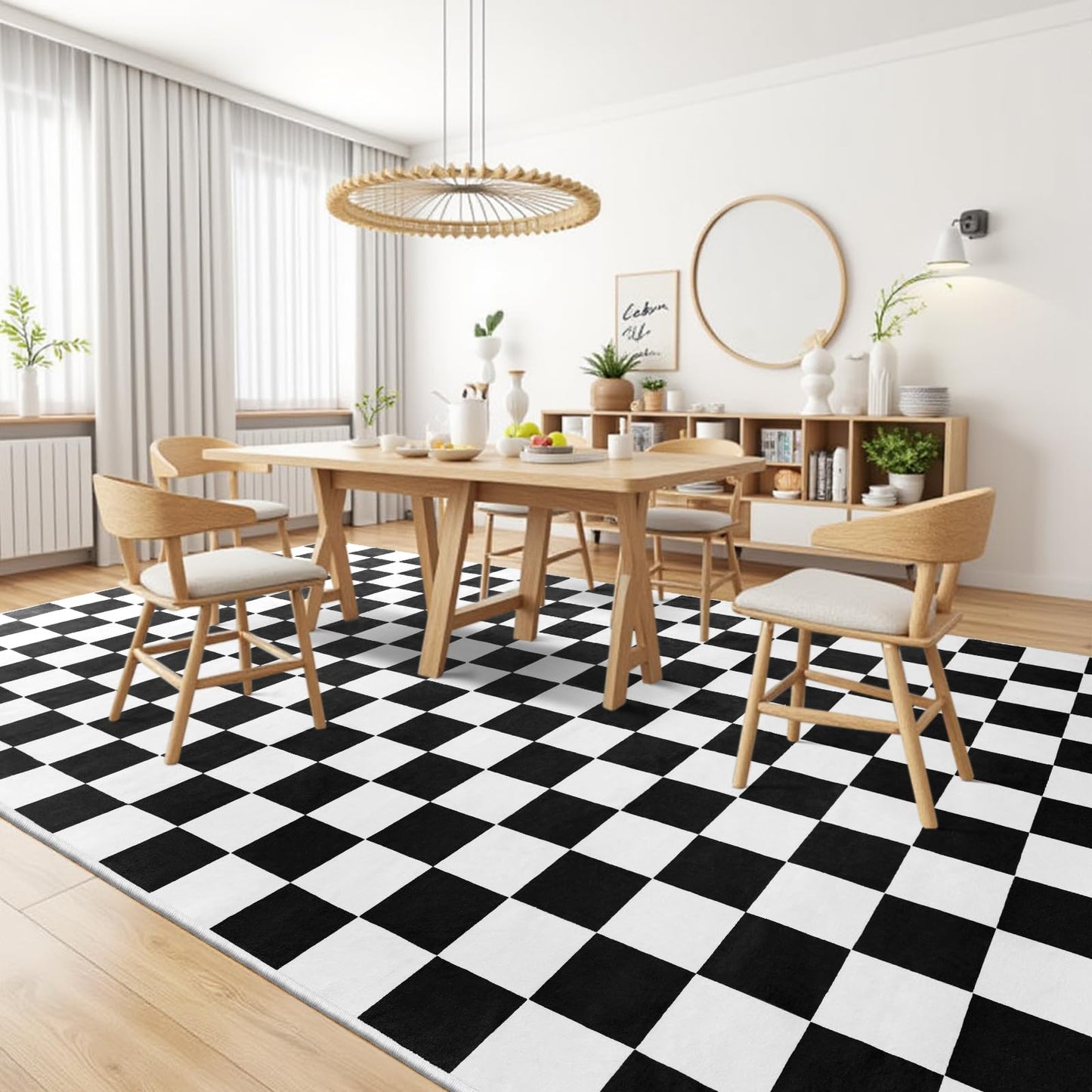 Terrug Black and White Checkered Rug for Living Room,5x7 Area Rugs Washable with Non Slip for Bedroom,Soft Low Pile Stain Resistance Retro Carpet for Dorm Kids Room