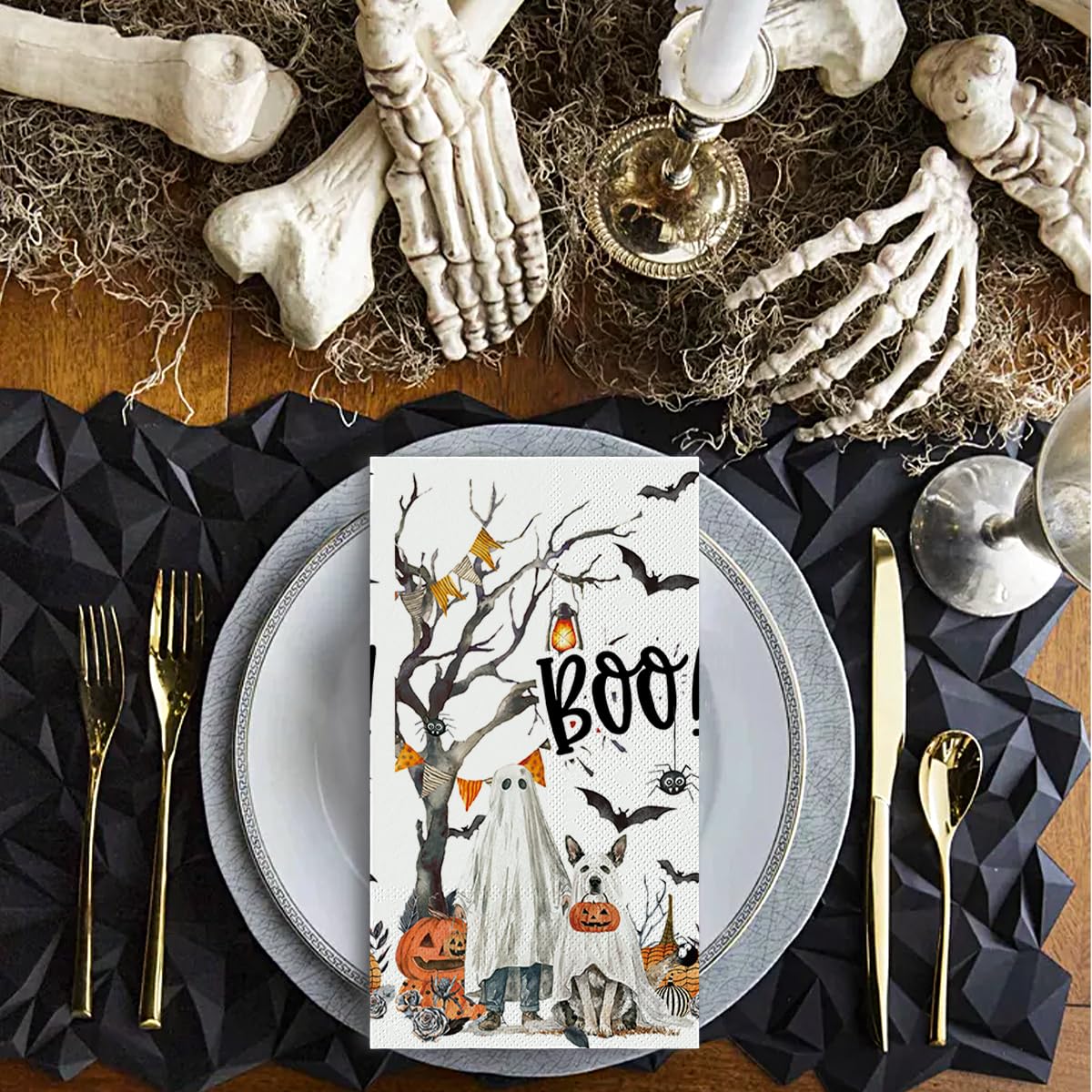 Horaldaily 100 Halloween Disposable Paper Decorative Guest Napkins, Jack-O-Lantern Pumpkin Cobweb Ghost Bats Dog Hand Towel for Party Lunch Dinner Kitchen Bathroom
