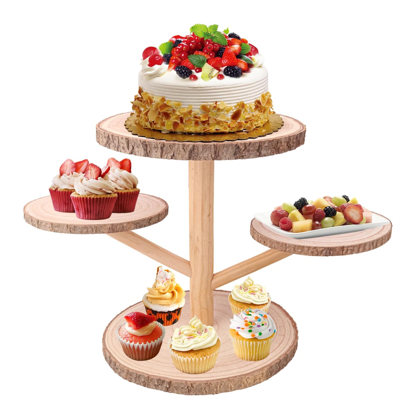 kukmakri 4 Tier Round Wooden Cupcake Stand - Wooden Cupcake Stand/ Holder – Rustic Wood Cupcake Tower Display for Weddings, Birthday Party Decoration, and Dessert Tables