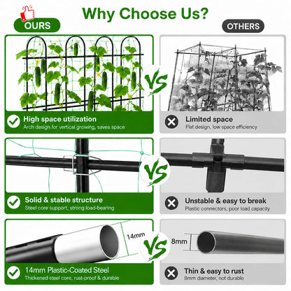 OTOSUNNY Cucumber Trellis for Raised Garden Bed, Reinforced 6 ft Tall Metal Garden Arch Trellis Climbing Plants Support Outdoor, Heavy Vines Vegetable Snap Pea Pole Bean Tomato Trellis, Black