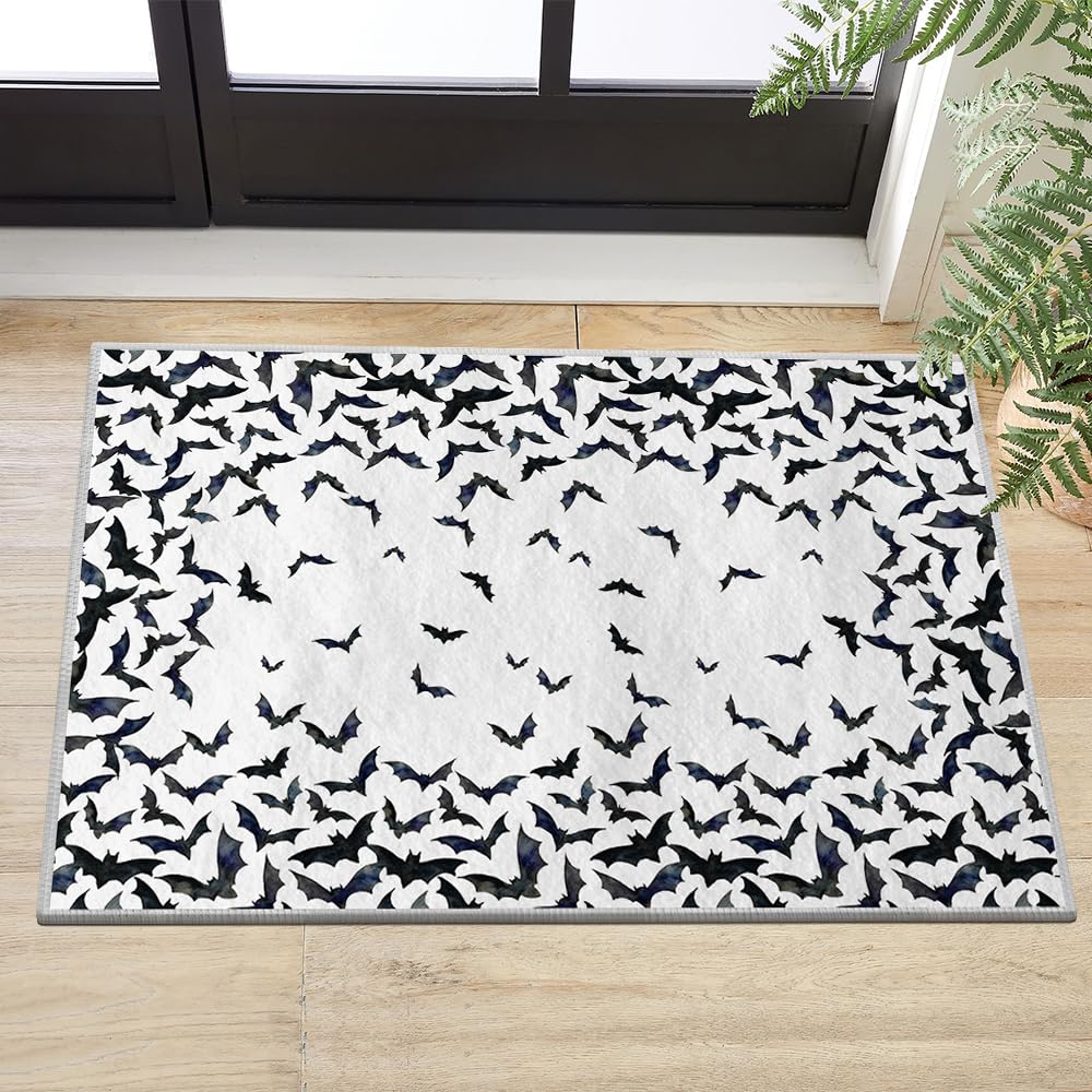 Artoid Mode Bat Halloween Door Mat, Party Home Decor Low-Profile Non-Slip Washable Throw Rug for Kitchen Entryway Front Door Bedroom Bathroom Indoor 2x3 Feet