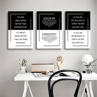 YSPCSUN Inspirational Office Decor for Men 3 Panel Framed Wall Art Success Mindset Quote Painting Large Modern Typography Canvas Pictures for Study Room Gym 48x24 Inch