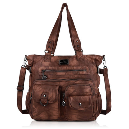 Angel Kiss Large Purses for Women Soft PU Leather Hobo Bag for Women Shoulder Bag Brown