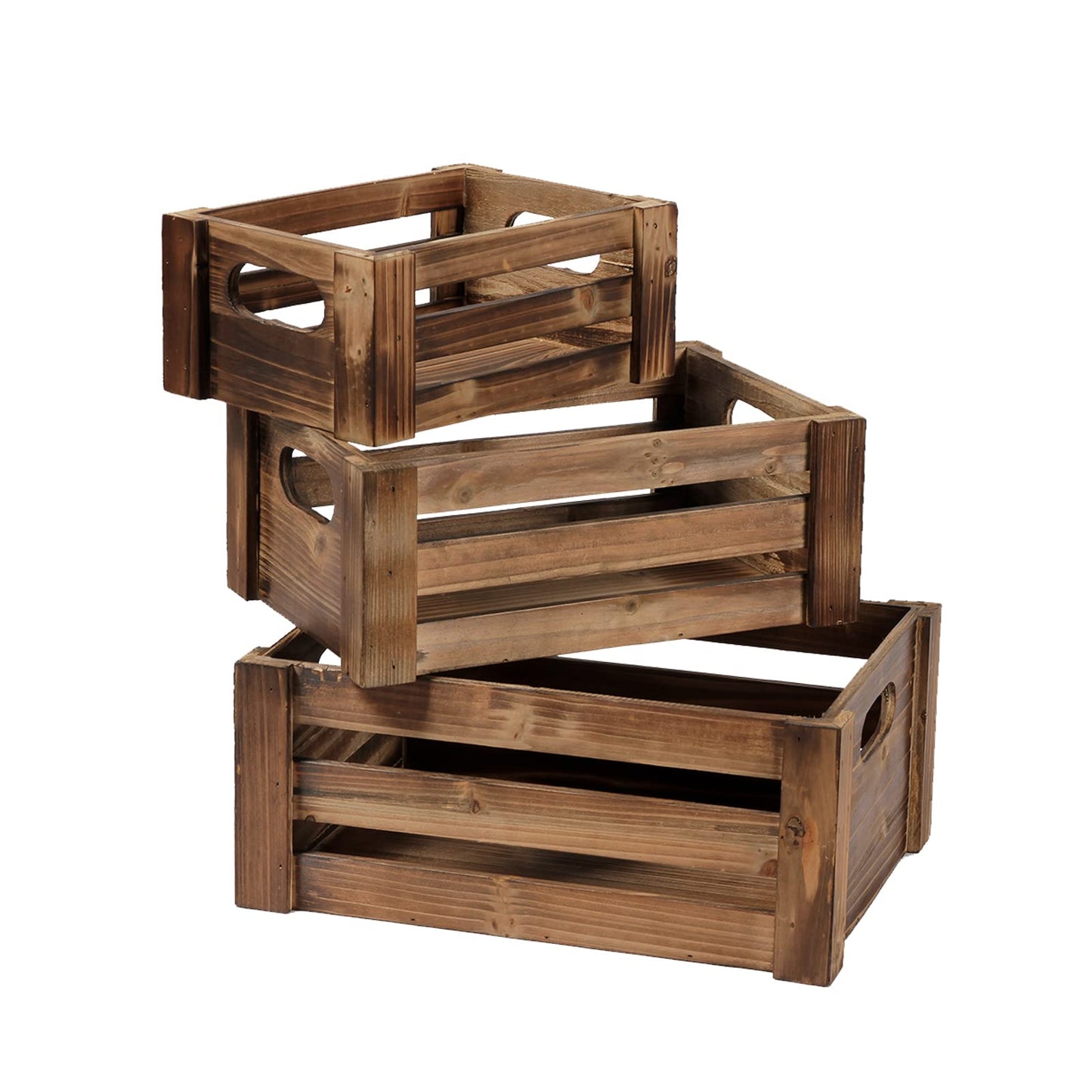 Sintosin Farmhouse Wooden Nesting Crates Decorative Set of 3, Distressed Crate for Display Rustic Home Decor, Wood Crate Basket for Storage with Handles Living Room Outdoor Christmas