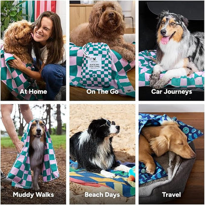 Dock & Bay Pet Towel - Super Absorbent & Quick Drying Dog Towels with Bag - 100% Recycled - Check Mutt, Large (120x70cm, 47x27)