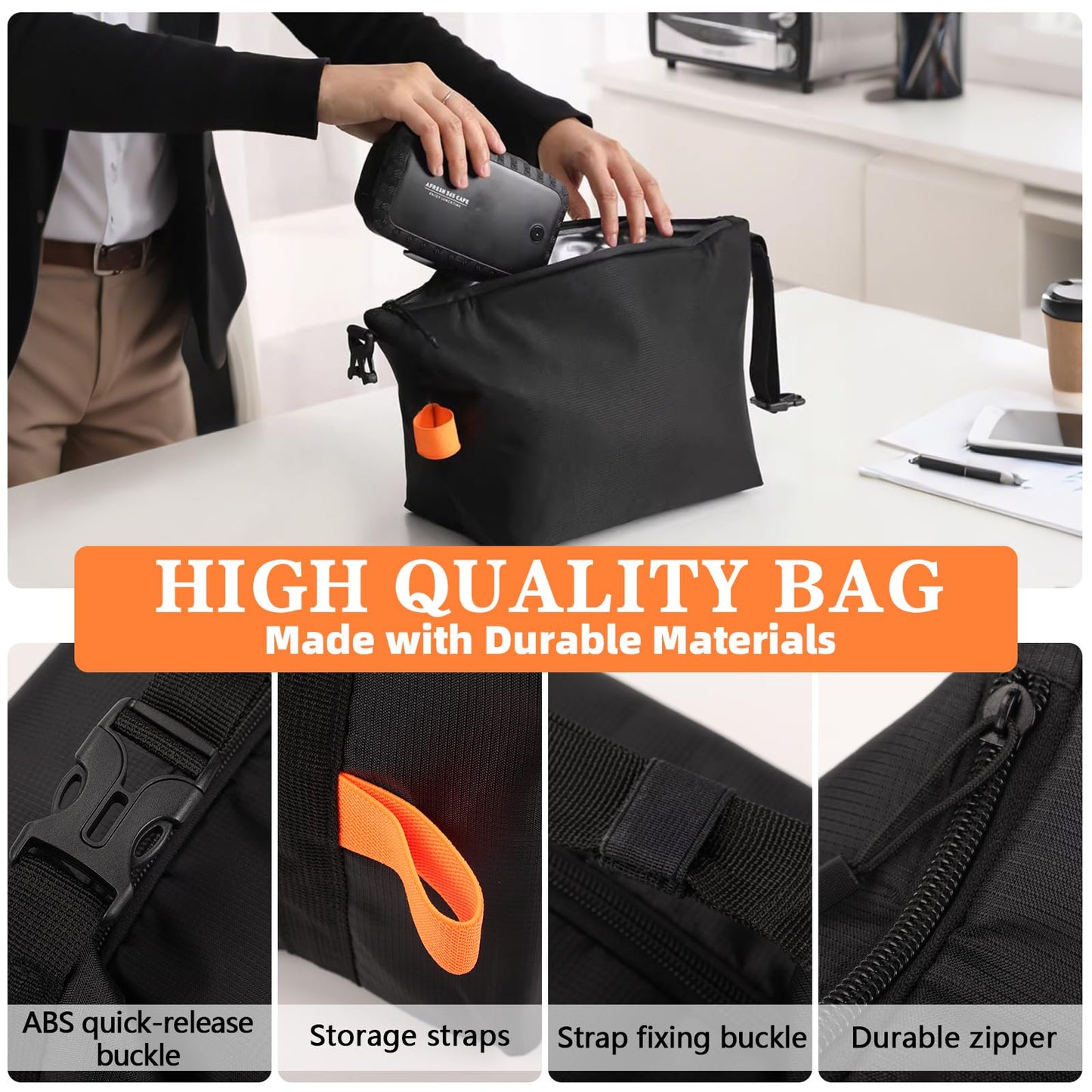 Viiotu Insulated Lunch Bag for Men & Women - Waterproof Oxford Lunch Cooler Bag with Long-Lasting Insulated, Reusable Lunch Tote for Work, Office, Picnic, Travel (Black)