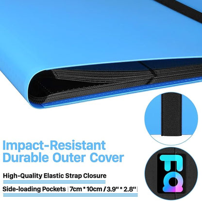 【2026】Trading Card Binder 9 Pocket, Premium Sports Collection Binder Game Cards Book with Sleeves Side Loading, Anti-open Strap Double Sided Waterproof 360 Card Folder