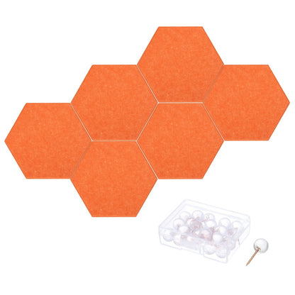 PATIKIL Felt Bulletin Board, 12"x10", 6 Packs Self Adhesive Hexagon Felt Tiles for Sound Proofing Wall Panels for Home Office Recording Studio,Game Room, Orange