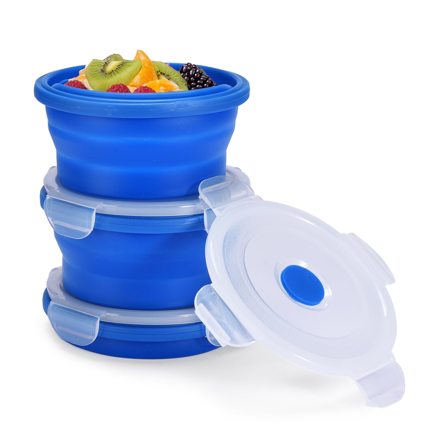 Vdomus Collapsible Food Storage Containers - Leak Proof, Microwave Safe - 40.5oz/1.2L Airtight Silicone Food Containers - Meal Prep Collapsible Bowls with Lids - Set of 3 - Green