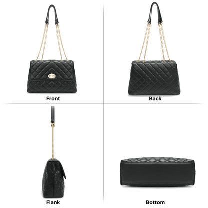 Goinsound Quilted Purse for Women Medium Flap Shoulder Bag with Gold Hardware Chain Black