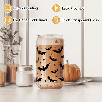 Fairy's Gift Halloween Bats Cup, Halloween Spooky Gifts, Bat Lovers Gothic Glass Cup, Cute 16 oz Iced Coffee Glass Tumbler, Boo Basket Stuffers, Goth Girl Party Stuff, Gothic Spooky Gifts for Women