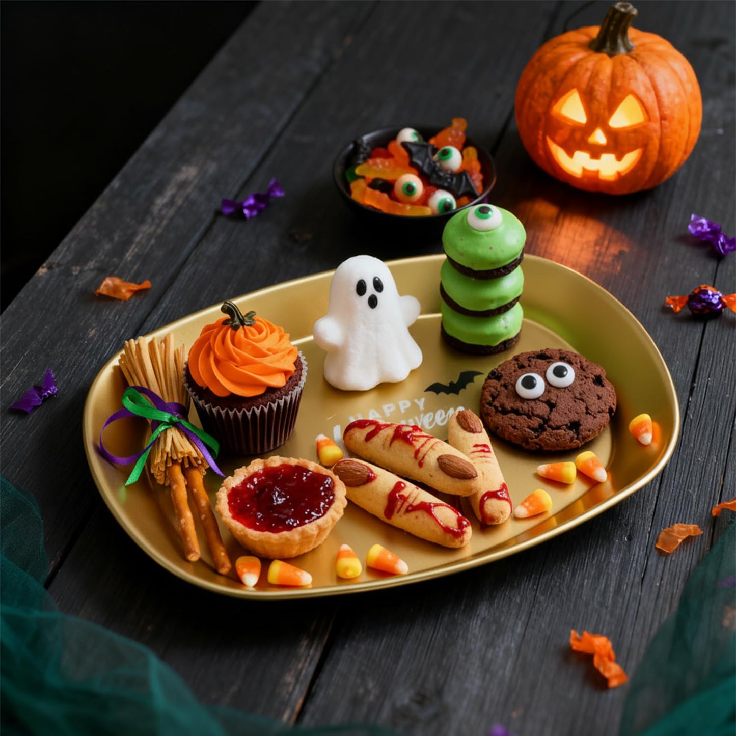 FREECOZYER 3pcs Halloween Candy Dish, Serving Tray, Halloween Platter Pumpkin Candy Bowl Table Decorations for Party Trick or Treat Decor (Pumpkin 3 Pack)