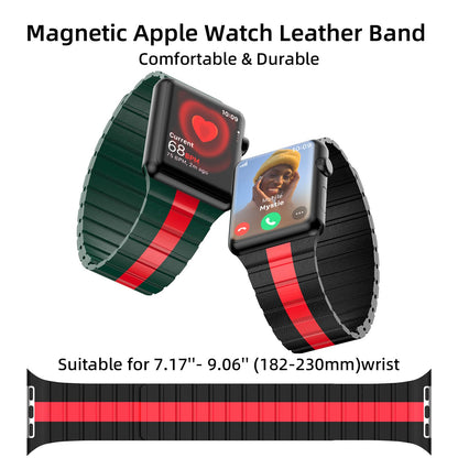 INI Compatible With Apple Watch Band 100% Full Grain Leather Magnetic Link For Series Ultra 10 9 8 7 6 5 4 3 SE Size 49mm 46mm 45mm 44mm 42mm For Men Women
