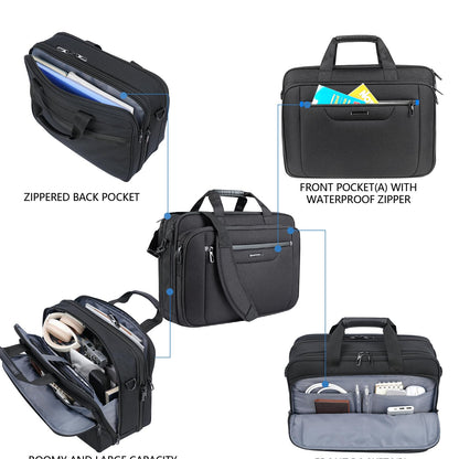 VANKEAN Laptop Briefcase Premium Laptop Case Fits Up to 17.3 Inch Business Shoulder Bag Laptop Expandable Water-Repellent Messenger Bag for Men/Women Computer Bag for Travel/Business/Black-Grey