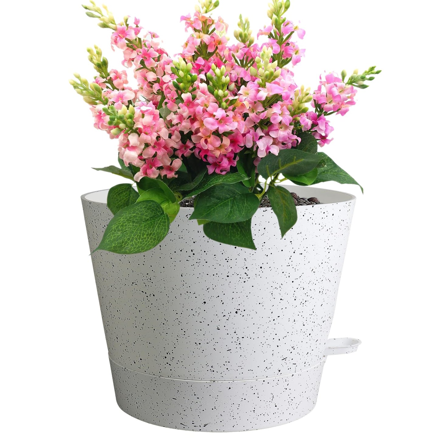 Meowell 12 inch Large Self Watering Pots, Plant Pots with Mesh Drainage Holes for Indoor Outdoor Plants, Plastic Planters with Deep Reservoir for Garden House Flower Plants, Speckled White