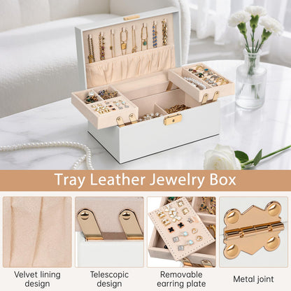 AKOZLIN Travel Jewelry Box Organizer Functional 2-trays Leather Jewelry Storage Case with Lockable Portable for Women Girls Ring Necklace Earring Bracelet