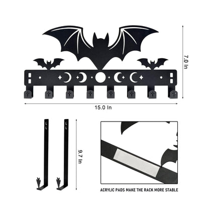 Gothic Bat Over The Door Hooks - 8-Hook Set with Moon Phase & Cross Design for Halloween Spooky Bathroom Decor | Metal Towel Hanger for Goth Home Accessories | Halloween Gothic Wall Organizer
