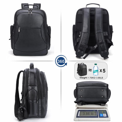 TIDING Genuine Leather Backpack for Men Large Capacity 17.3 Inch Laptop Bag Black Waterproof Business Work Travel Daypack