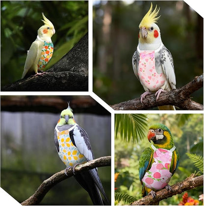 4 Pcs Bird Diaper, Parrot Diapers with Waterproof Inner Reusable Flight Suit Cute Soft Bird Diaper Clothes for Parakeets Cockatiel Canary Monk Parakeet (L)