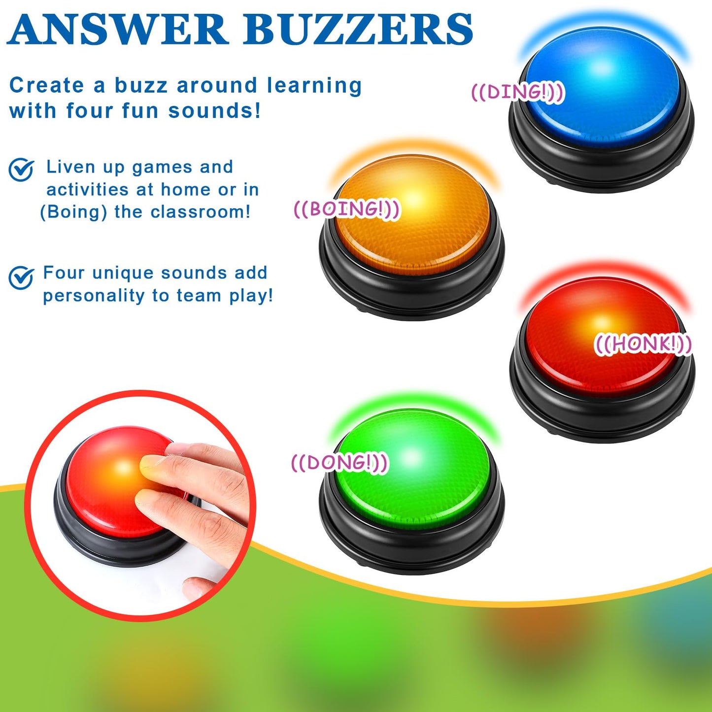 Deekin 16 Pcs Trivia Game Buzzers Bulk Answer Button with Sound and Light Family Feud Buzzer for Classroom Teacher Supplies Back to School Team Game Show and Trivia Nights