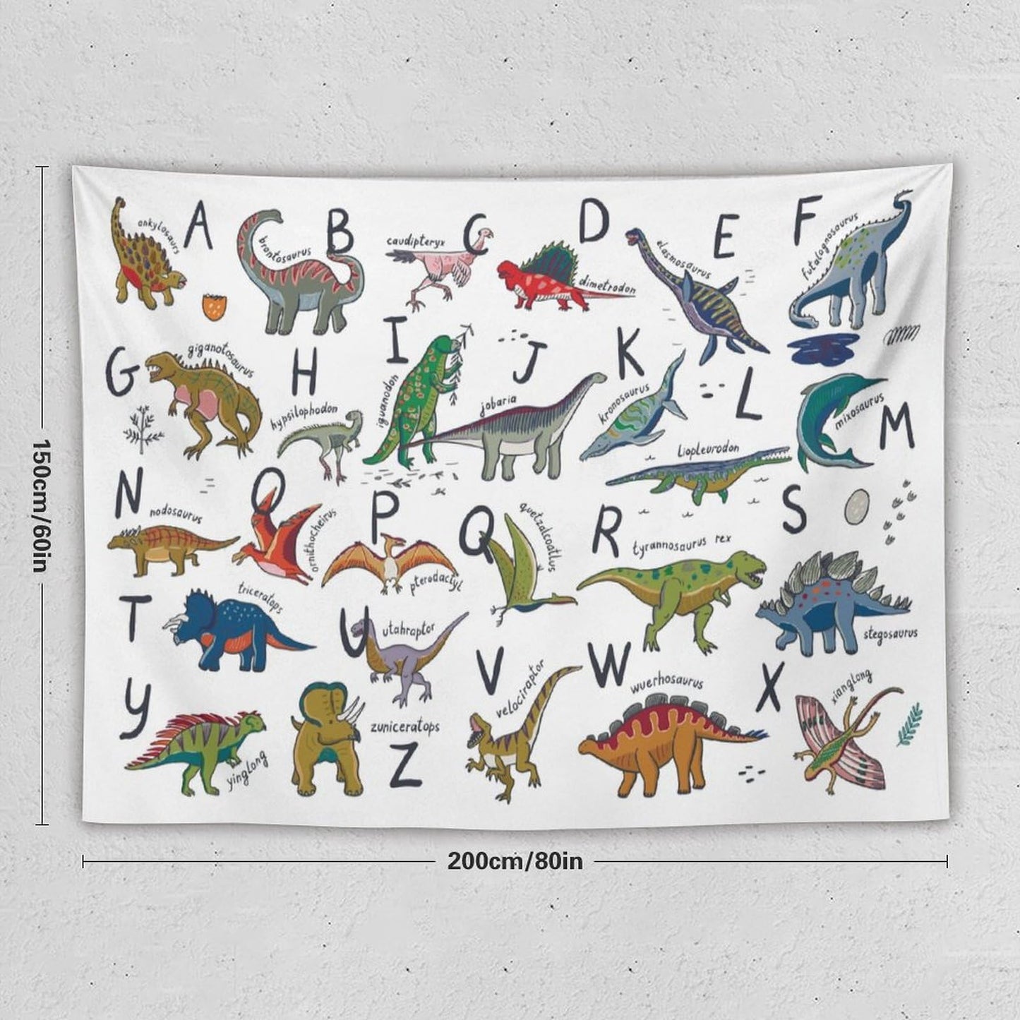 DDCBNS Kids Dinosaur Tapestry,Learning ABC Alphabet Tapestry for Boys Girls,Funny Educational Tapestry Wall Hanging Home Décor for Nursery Study Classroom Bedroom Living Room 80" x 60"