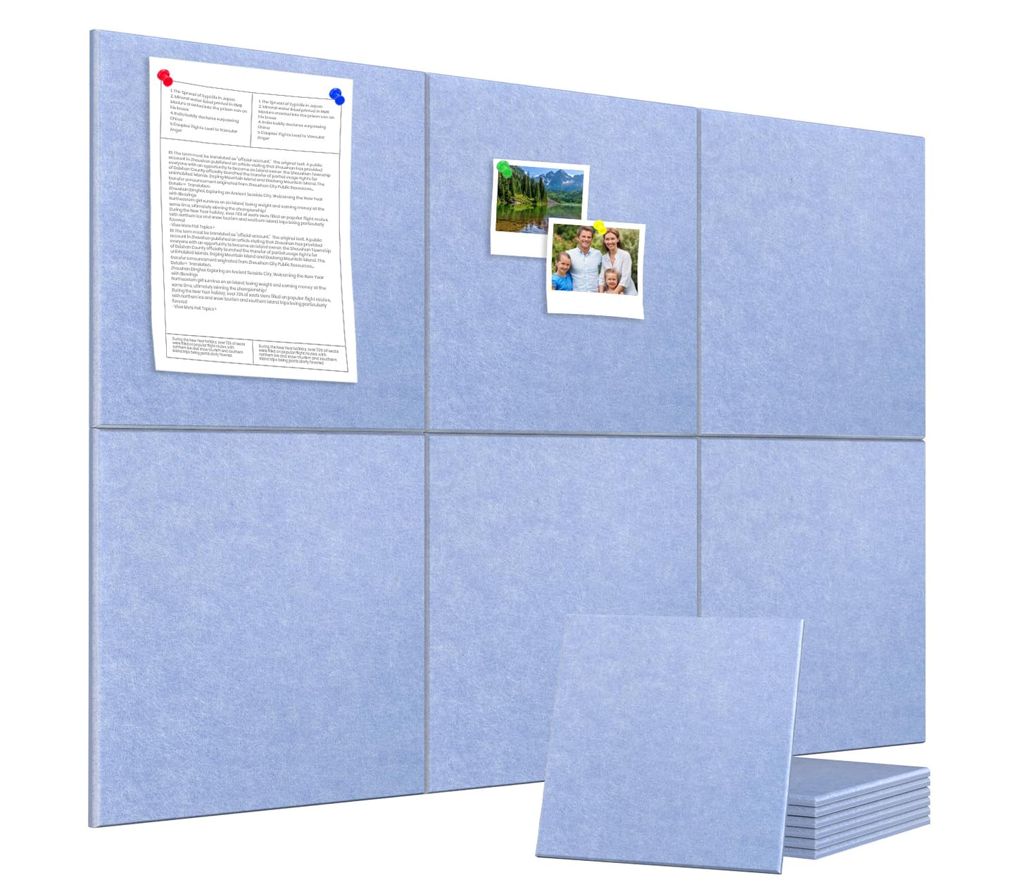 Large Cork Board Alternative 36" X 24" Bulletin Board - 6 Pack Removable Felt Wall Tiles with 20 pushpins, Large Cork Boards for Walls Cork Board for Office Pin Board Tack Board - Soft Periwinkle