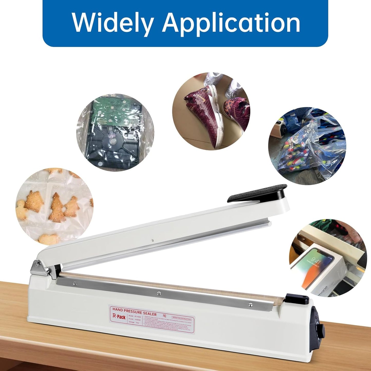 Impulse Heat Sealer with Cutter, Heavy-Duty Bag Sealing & Cutting Machine, 2 Extra Replacements (White, 12-Inch)