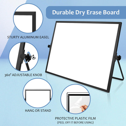 Dry Erase White Board, 16x12 Inches Double-Sided Desktop Whiteboard with Stand, Portable Whiteboard with Markers, Magnets, Eraser, Magnetic White Board Easel for Office Home Memo to Do List, Black