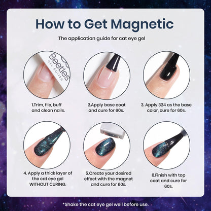 Beetles Cat Eye Gel Nail Polish Set, 6 Colors Glitter Red Pink Shiny Brown Burgundy Purple Blue Green Magnetic Effect Sparkle Stunning Nail Gel Polish Kit Soak Off UV Manicure Gifts for Women