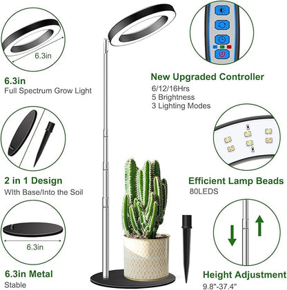 Aokrean Grow Lights for Indoor Plants Full Spectrum, 80 LEDs Plant Light for Indoor Plants, Height Adjustable 6.3in Desktop Growing Lamp with Auto Timer 6/12/16Hrs, 3 Optional Spectrums,5 Brightness