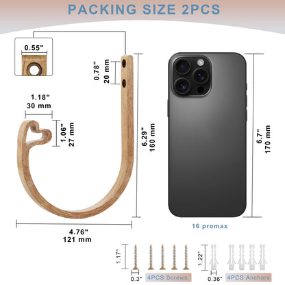 2Pcs Curtain Holdback,Premium Solid Aluminum Wall Mounted Curtain Tiebacks,Rust-Proof,Light Wood Grain
