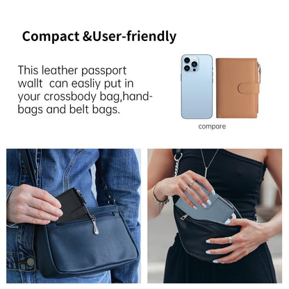 ilovever Passport wallet and Card Slot Combo RFID Blocking Slim Leather Travel Passport Wallet for Men and Women with Zippered Coins Pocket Passport holder, Brown