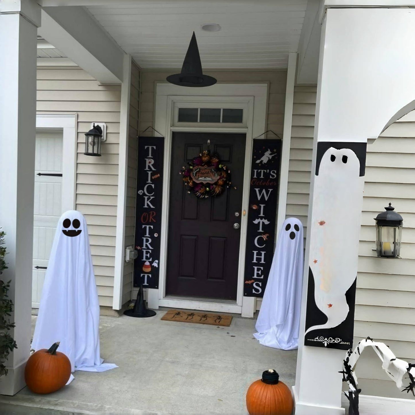 Jxueych 2 Packs Halloween Decorations Outdoor, Spooky Ghost Halloween Decor with String Lights, Battery Operated, Easy to Assemble Ghost Decorations for Front Porch Yard