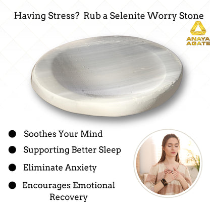 Anaya Agate Selenite Worry Stones Certified Crystal Thumb Worry Stone for Anguish, Relaxing and Soothing Balance Stones for Meditation, Stress Relief Crystals and Healing Stones for Men, Women