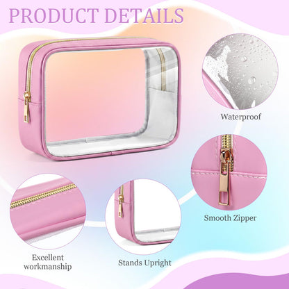 Abbylike 12 Pcs Clear Makeup Bags Bulk PU Leather Portable Travel Cosmetic Case Small Toiletry Bag with Zipper Car Console Organizer Waterproof Pouch for Women Birthday Gifts (Macaron Colors)
