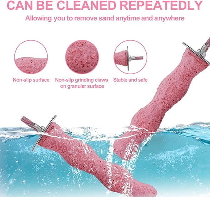 2pcs Bird Beak Grinding Stone, Non-Slip Parrot Grinder Perch Bird Cage Accessories Chewing Toy for Budgies Parakeets Cockatiels Conures Beak Trimmer & Claw Trimming (Pink)