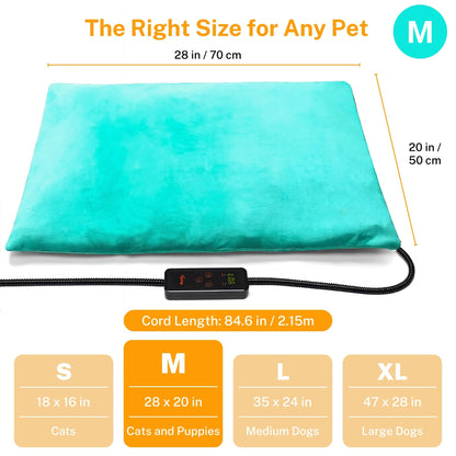 Toozey Small Pet Heating Pad, 6 Adjustable Temperature Dog Cat Heating Pad with Timer, Waterproof Heated Cat Bed with Chew Resistant Cord, Indoor Electric Pet Heated Mat 18x16in