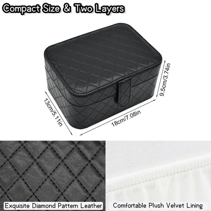 Cuifdem Jewelry Travel Case, 2-Layer Jewelry Box Organizer Medium Jewelry Travel Box, Portable Faux Leather Jewellery Storage Boxes with Argyle for Women, Daily Jewellery Case Home Use (Pure black)