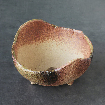 Wazakura Banko Series Japanese Handmade Rustic Crescent Shape Bonsai Pot 4.72 in (120 mm), Made in Japan Ceramic Garden Planter, Decorative Flower Vase, Unglazed Houseplant Bowl - Sand Green