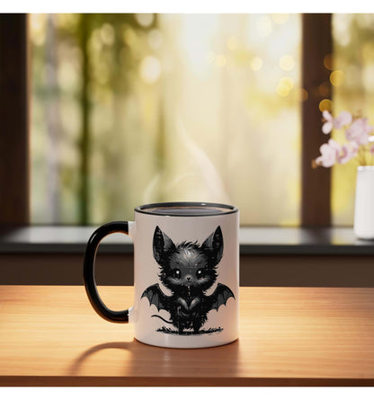 Halloween Gothic Bat Dark Aesthetic Costume Men Women Kids Ceramic Mug, Black/White