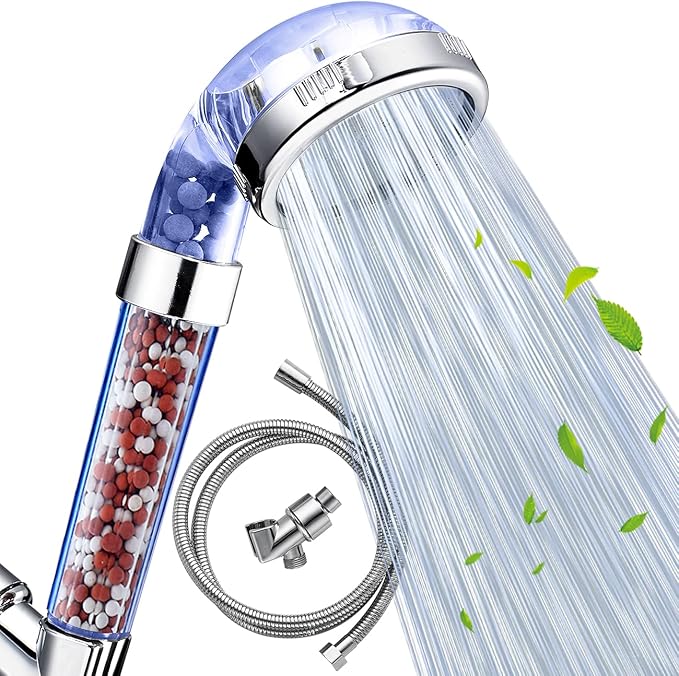 Nosame Shower Head with Hose and Bracket, Filter Filtration High Pressure Water Saving 3 Mode Function Spray Handheld Showerheads for Dry Skin & Hair